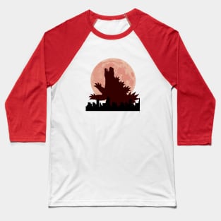 Godzilla in the city under the eerie red moonlight   Experience the epic clash of Godzilla in the city under the eerie red moonlight Baseball T-Shirt